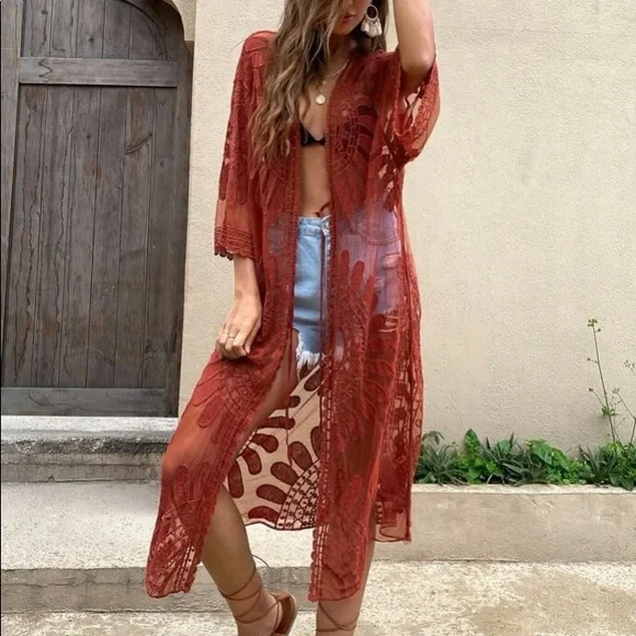 🆕LAST ONE!🛍 Sunset Sienna Bohemian Lace Detailed Kimono - Picture 2 of 4